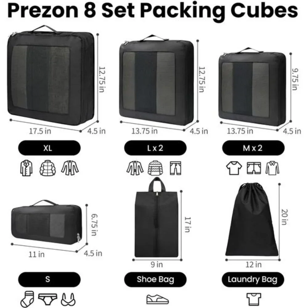 8 Set/6 Set/4 Set Compression Packing Cubes for Travel, Lightweight Vacation